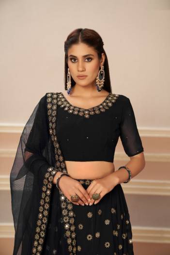 Dn 1203 Black Mirror By Aawiya Partywear Lehenga Choli Collection